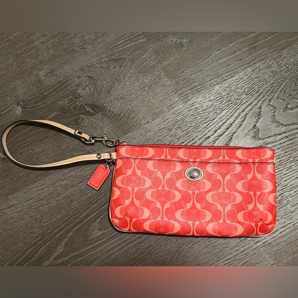 Coach Peyton Wristlet in Red and Pink